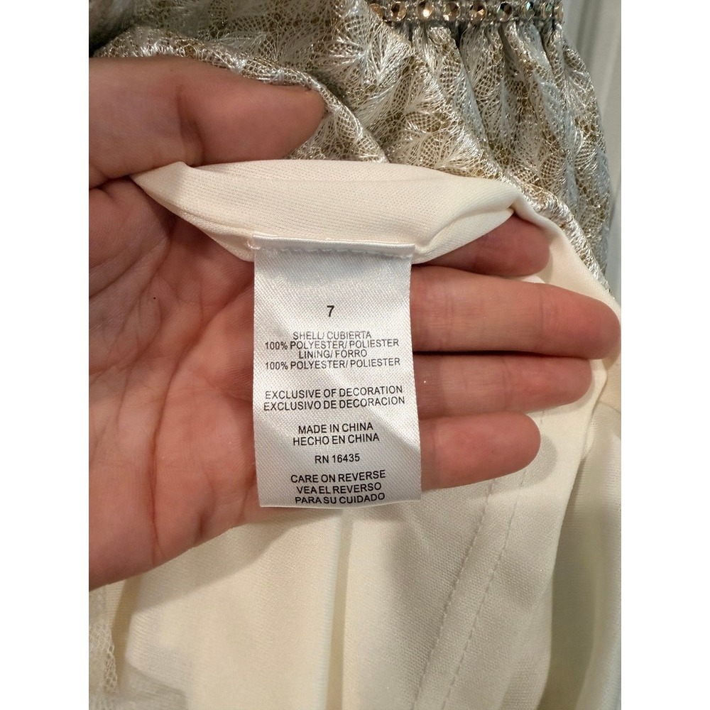 Tahari Girl Gold Metallic Jacquard Rhinestone Party Dress Size 7 Holiday Wedding - Picture 8 of 10
